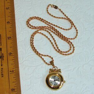 Details Pendant WATCH NECKLACE on New Gold Tone Trifari Chain, Needs Batt. B71